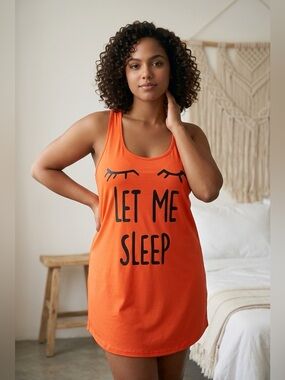 NWT Women’s Red Tank Graphic Lounge Dress Nightgown Pajama “Let Me Sleep Size XL